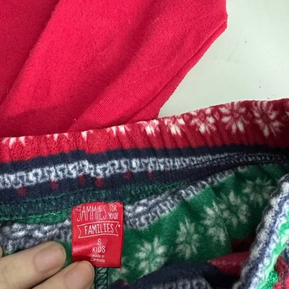 Jammies For Families - Xmas Snowman Pajama Set - Red and Green - Youth size 8 - Picture 3 of 3